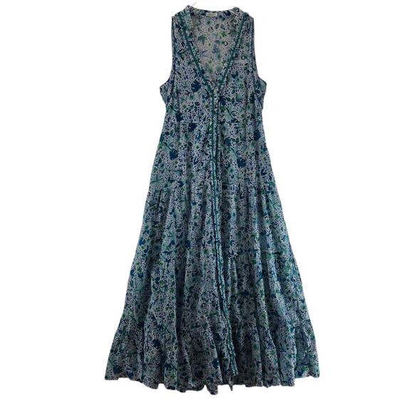 Poupette St Barth Maxi Dress Womens XS Sleeveless Blue White Floral Coquette - Picture 1 of 12